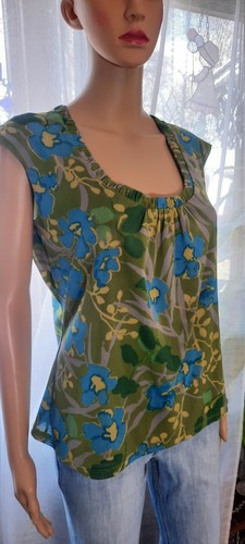 Jh Collectibles Sleevless Summer Blouse Green Blue Floral PLarge Lined Career - Picture 3 of 16