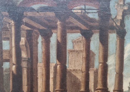 Capriccio architettonico con rovine e porto ANTICO olio Italia SETTECENTO ‘700 - Picture 9 of 22