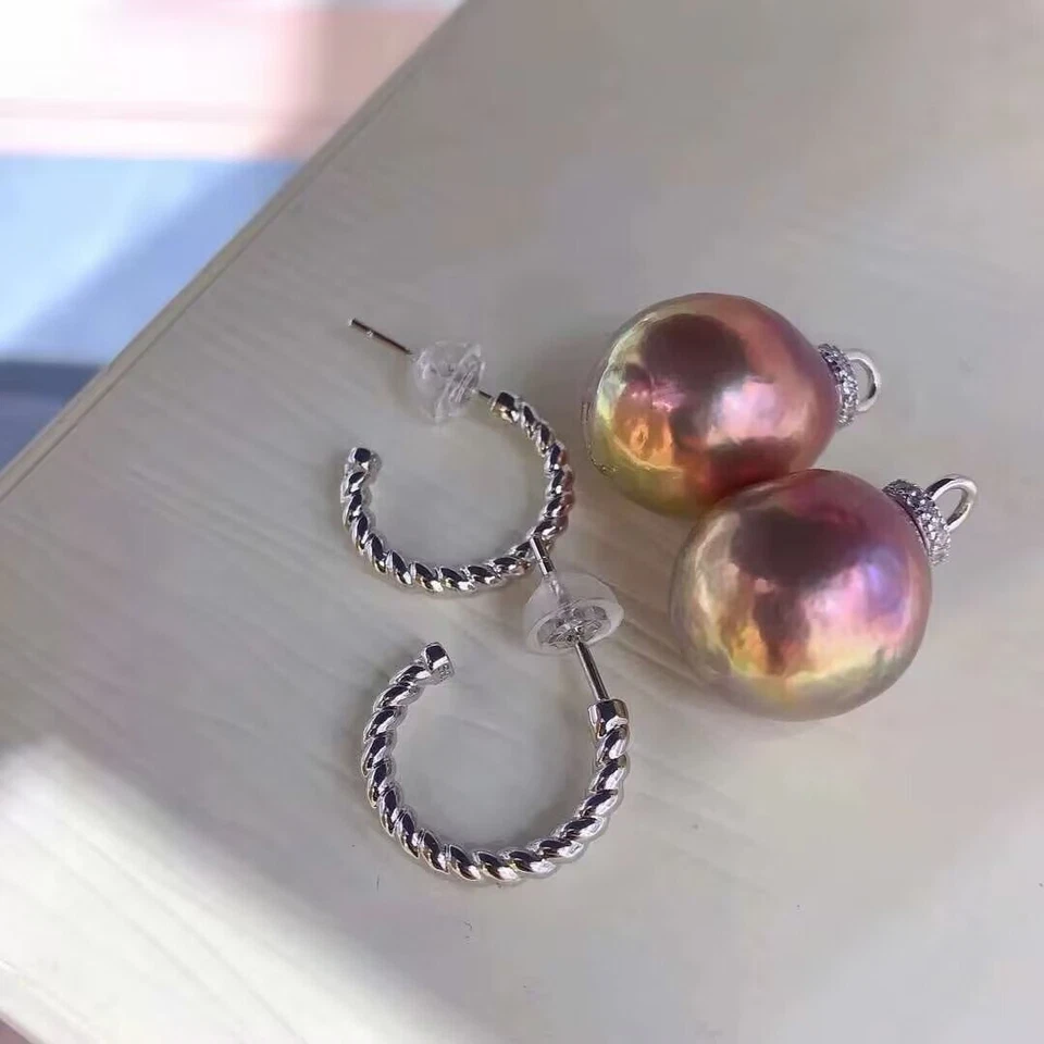 gorgeous pair of 10-11mm south sea baroque lavender pearl dangle earring 925s(t) - Image 2 of 3