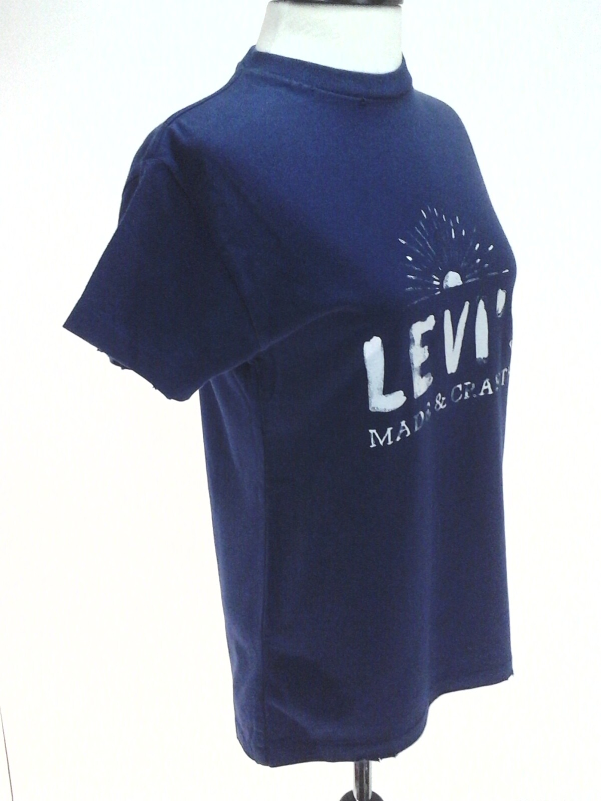 LEVI'S Made & Crafted Logo Boy Tee Tshirt Blue White Distressed Women's 0/XS $88 image 3
