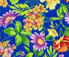 Flower Garden Blue Orange Floral Hawaiian Cotton Fabric Oakhurst Textiles BTY