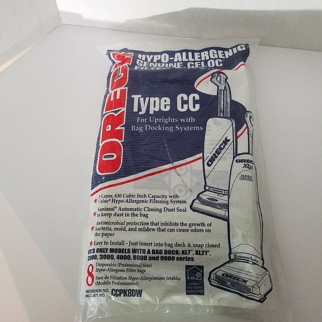 Pack of 8 Oreck, XL Type CC, Vacuum Cleaner Bags, CCPK8DW, 3 Layer, 630
