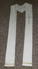 PRIEST CLERGY STOLE OFFICIANT VESTMENT WHITE W/GOLD CROSS