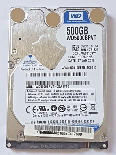 500 GB SATA Western Digital WD5000BPVT-22A1YT0 5400rpm 8MB 2,5" Festplatte