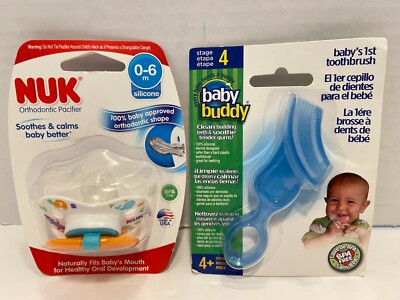 Nuk Latex Orthodontic Pacifiers Size 0-6 Mo & Baby Buddy Babys 1st Toothbrush