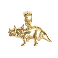 New 14k Yellow Gold Triceratops Dinosaur Pendant