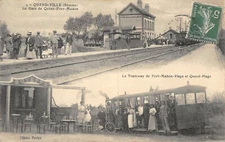 Old postcard 80 QUEND CITY LA GARE DE QUEND FORT MAHON LE TRAMWAY DE FORT MAHON (rare 