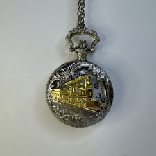 Pocket Watch Train Vintage Steam Locomotive Silver Plated Flip Quartz Chain Gift