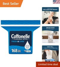 Fresh Care Flushable Wet Wipes - 168 Biodegradable  Fragrance-Free Sheets