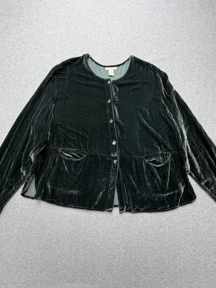 J. Jill Cardigan Womens XL Green Silk Blend Velvet Button Front Pockets Soft - Image 4 of 4