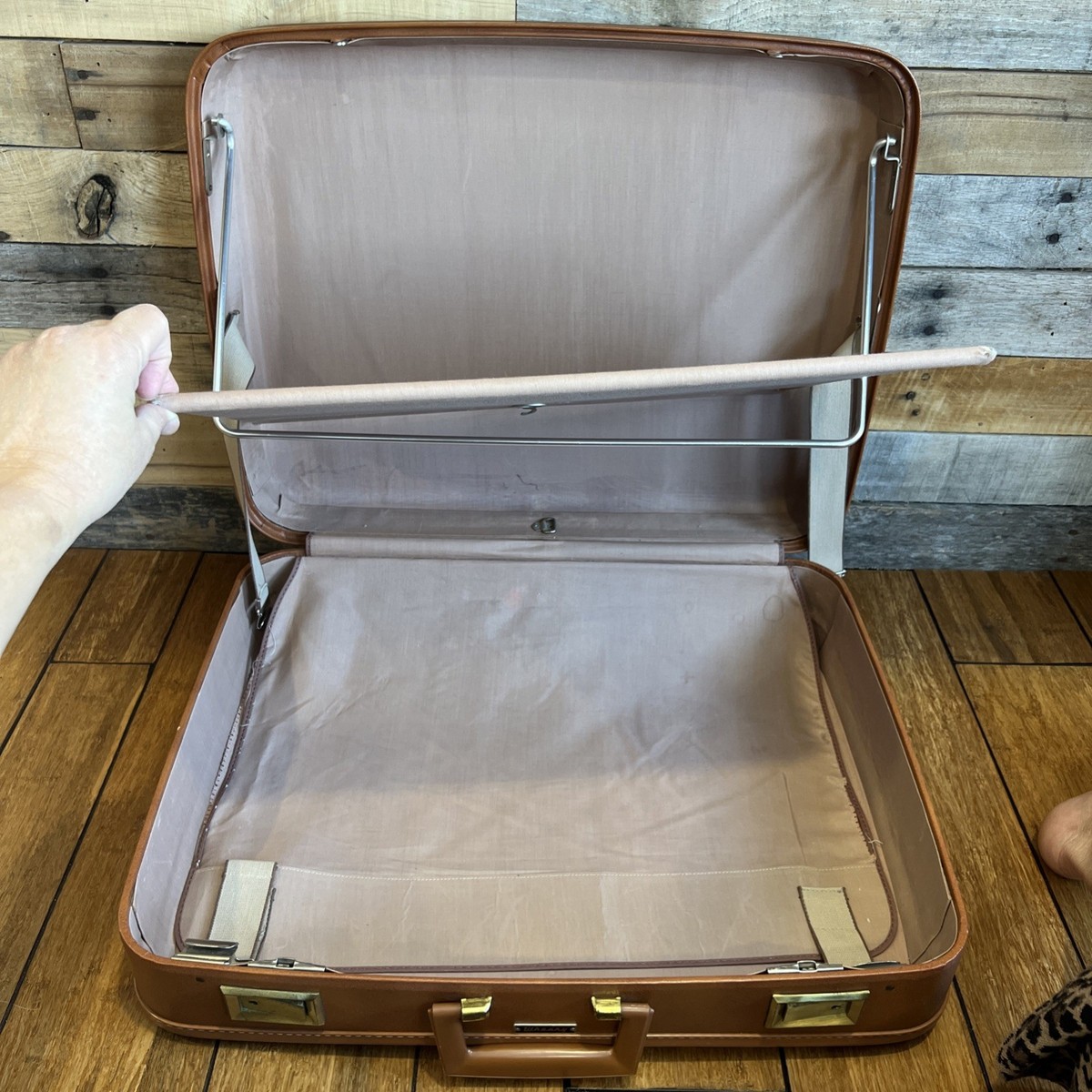 Vintage Wheary Hard Side Suitcase 1950s Tan Mid Century Luggage