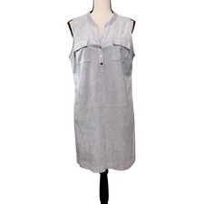 Alfani Faux Suede Sleeveless Shift Dress Light Grey Sz 12P Henley Neck