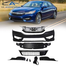 For 2016-2017 Honda Accord Front Bumper Upper Lower Grill Led Fog Lights Set