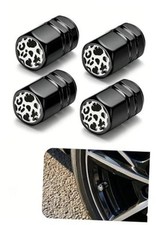 4 PCS Tire Valve Stem Caps, Aluminum Alloy Sealing Dust-Proof Cow Print Black