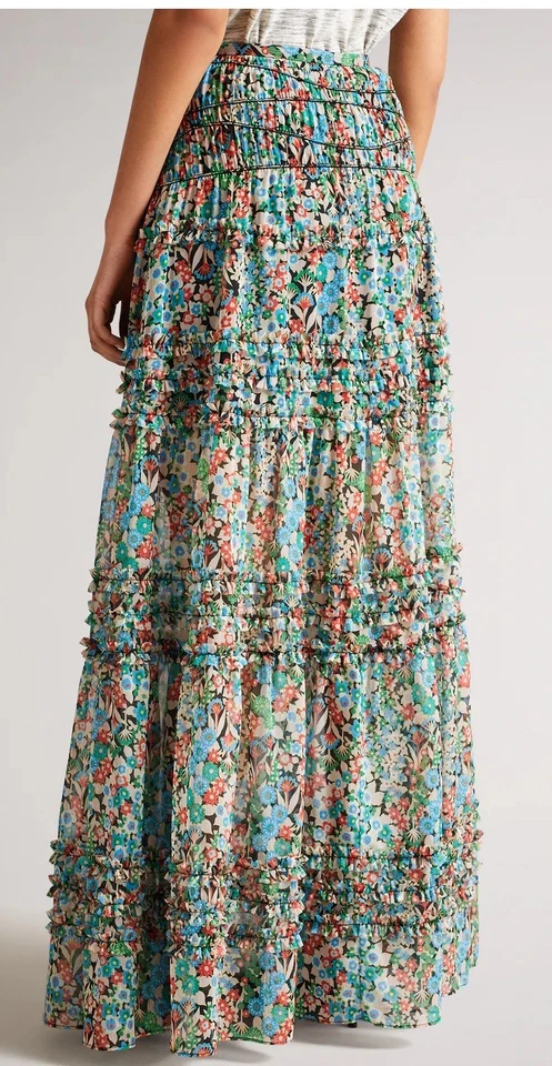 Ted Baker Women's Maxi Skirt Women Floral Chiffon Lined Tiered Long Size 2/UK 10 - Image 2 of 4