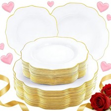 120PCS White and Gold Plastic Plates - 10.25inch and 7.5inch Gold Disposable ...