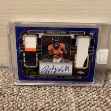 2021 Panini One - Rookie Dual Patch Autograph Javonte Williams #43 Blue /75 (AU,