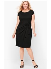 Talbots Stretch Crepe Twist Front Pullover Sheath Knee-Length Dress Black 1X