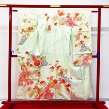 Japanese Kimono 'FURISODE' Silk/Flower/flow/Traditional/Length:155cm N1272