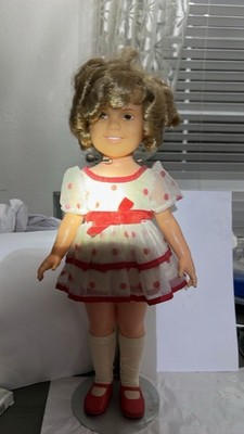  Vintage Blonde Curly Hair Girl Play Doll Brown Eyes Red Polka Dot Dress Shoes
