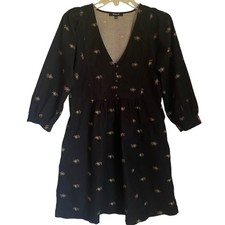Madewell Corduroy Mini Dress XS Floral V-neck 3/4 Sleeve Cottage Boho Cowgirl