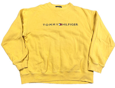 Vintage Tommy Hilfiger Sweatshirt Men Medium Yellow Crewneck Sweater 90s Grunge*