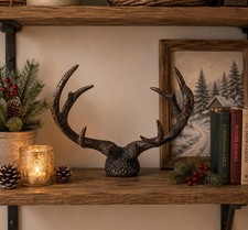 Rustic Brown  Shimmering Gold Resin Deer Reindeer Antlers Sculpture Statue