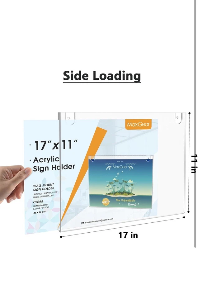 Soporte para letreros de acrílico de 11 x 17 pulgadas, soportes para letreros de montaje en pared de plástico transparente Foto 4 de 4