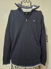 Michael Kors Men's 1/4 Zip Pullover Sweater Navy Mock Neck Logo Long Sleeve L