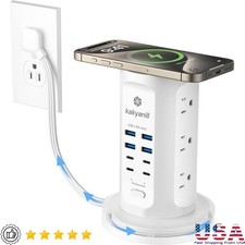 Power Strip Tower Surge Protector Tower 9 AC Outlets 8 USB Extension Cord White
