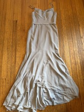 Azazie Dress Womens 4 Gray Cowl Neck Mermaid Slip Gown Long Bridesmaid Formal