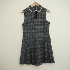City Triangle Chic Black Tweed Pleated Midi Dress Pearl Collar Bow Drop Waist