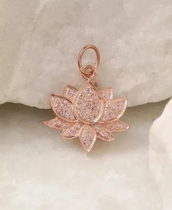 Authentic 1.5Ct Round Cut Real Moissanite Womens Lotus Flower Pendent 14K Rose Gold Plated