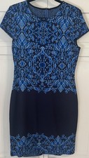 St. John Brocade Blue Multi Knit Dress Size 8