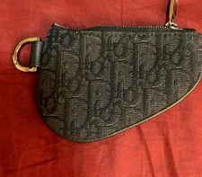 Dior Black Logo Canvas/Leather Zip Keychain Coin Pouch Women