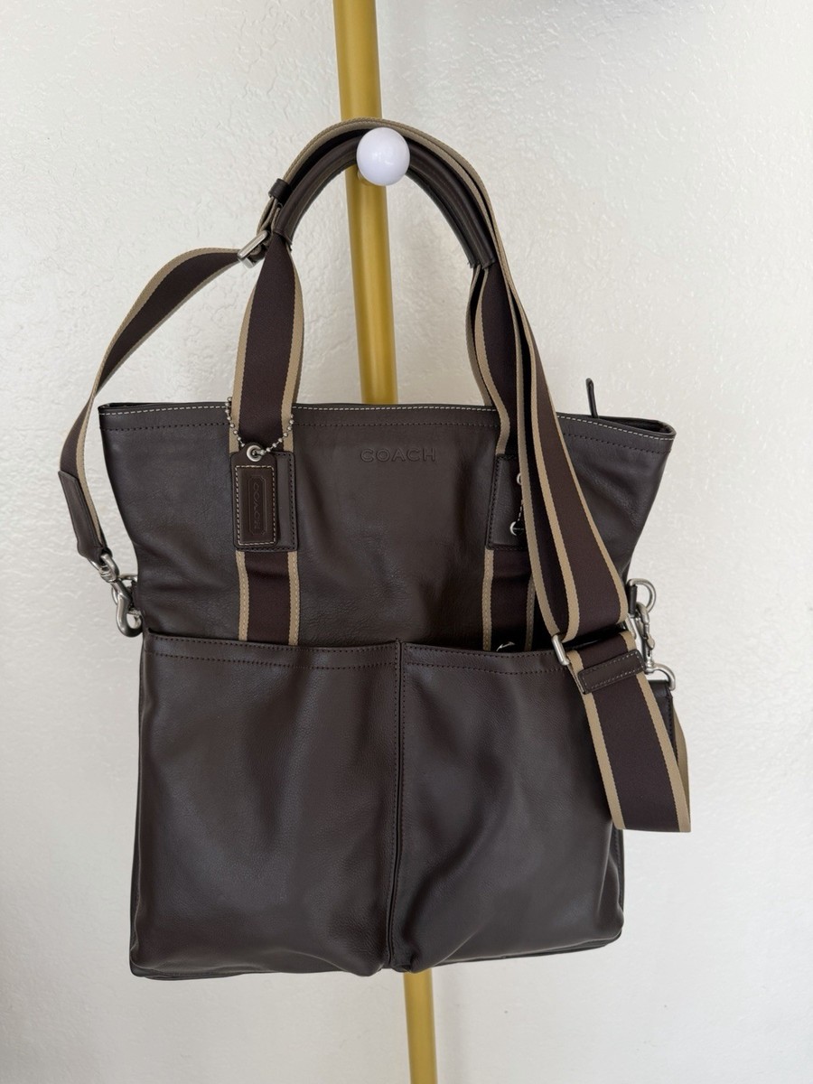 Auth Coach Women Tote Bag F70558 Heritage Web Leather Foldover