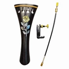 Violin Tailpiece with Finetuner Gut, Ebony wood Inlaid abalone shell Flower