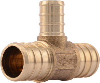 3/4 Inch X 3/4 Inch X 1/2 Inch Crimp Reducing Tee, Brass Plumbing Fitting, PEX P
