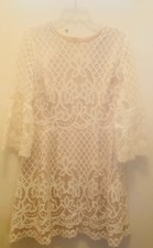 Eliza J Dress Womens 14 Lace Sheath 3/4 Sleeve has Beige liner Bell Sleeves