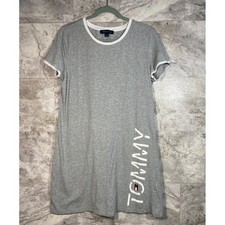 Tommy Hilfiger Womens Gray T Shirt Dress Logo Graphic Short Sleeve Casual Size L