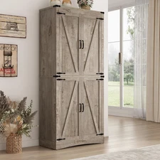 71" Tall Kitchen Pantry,Farmhouse Storage Cabinet with Adjustable Shelves,Load-B