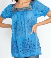 NEW JOHNNY WAS HEAVILY EMBROIDERED EYELET BOHO BLOUSE TUNIC SMALL MEDIUM  334