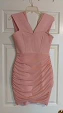 Women’s Pink Ruched Bodycon Dress Size M V-Neck Sleeveless Cocktail Party