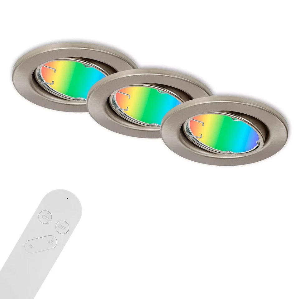 3 x LED Smart Einbauleuchten Nickel matt 4,9W GU10 RGBW CCT Fernbedienung WiFi