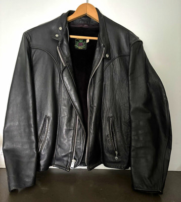 Vintage Schott 1960-1970 Men's Black Leather Lined Biker Jacket Full Zip Size 46