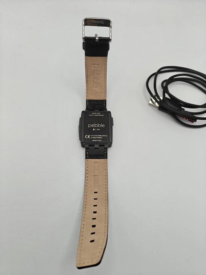 Pebble Watch 2 Smartwatch with Leather Band & USB Cord 401B FOR PARTS Powers On - Image 3 of 4