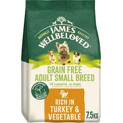 7.5kg James Wellbeloved Grain Free Small Breed Adult Dog Food Turkey & Vegetable