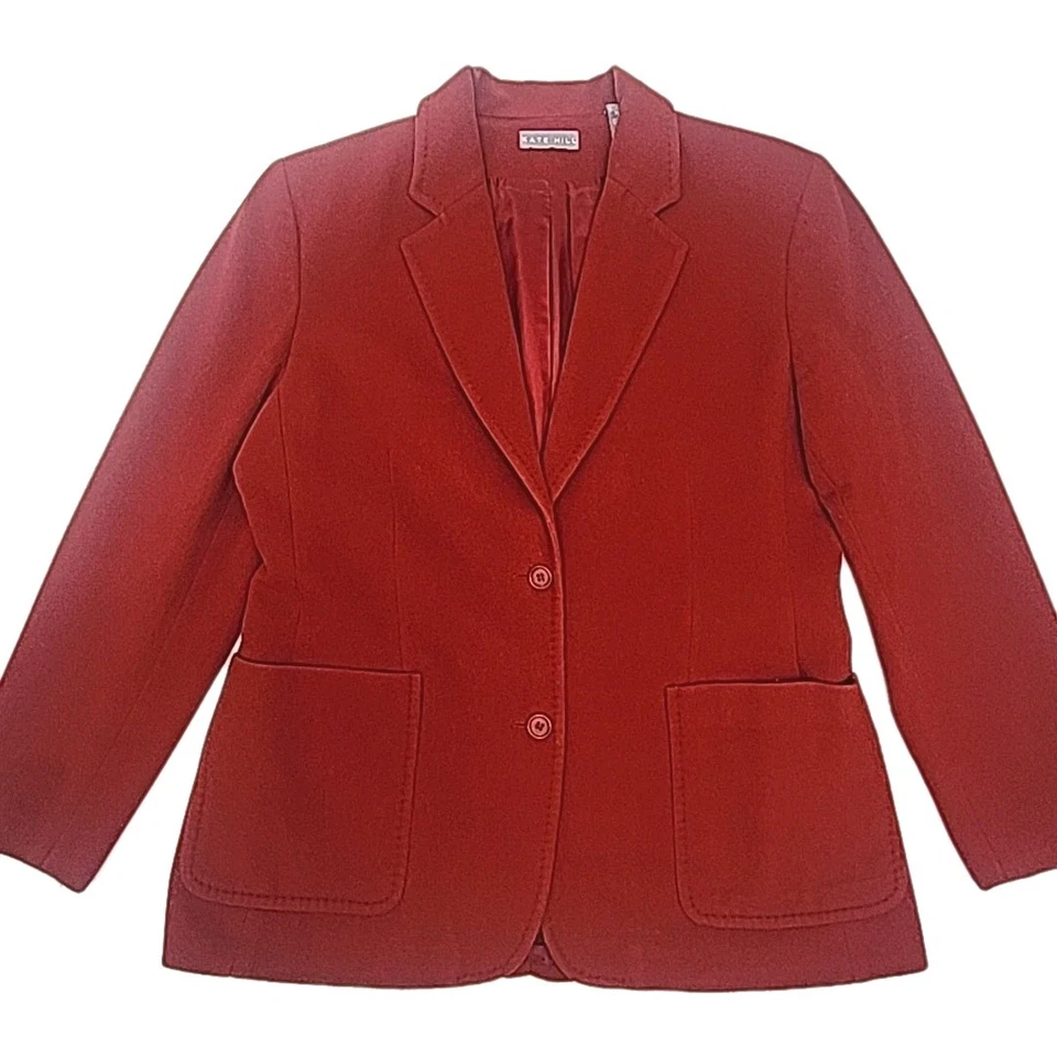 Kate Hill Blazer 夹克红色羊毛羊绒混纺衬里女式 14 码纽扣 — 第 4/4 张图片