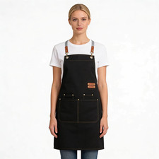 Chef Apron for Men Women Canvas Cross Back Adjustable Work Apron Pockets