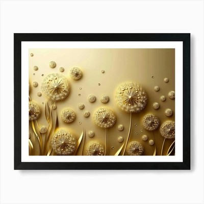 3D Goldene Pusteblume Blumen, Kreis gerahmtes Wandbild Poster Leinwanddruck Bild